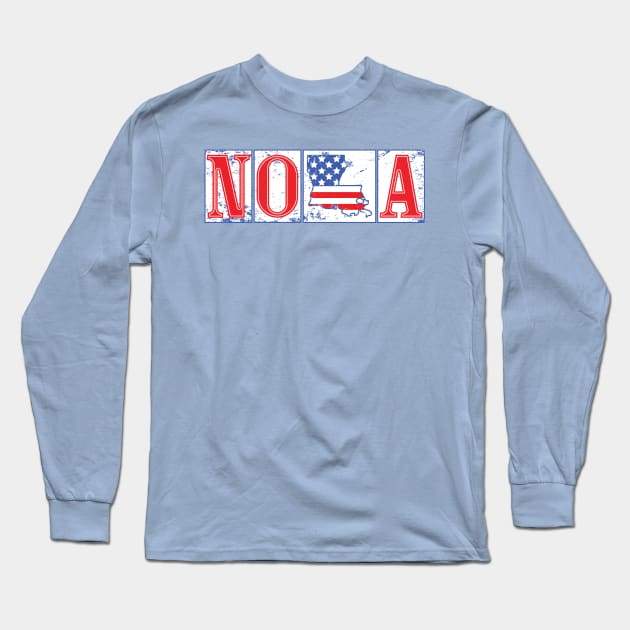 Red White and Blue New Orleans Nola Louisiana American Street Tiles Long Sleeve T-Shirt by Little Shop of Nola